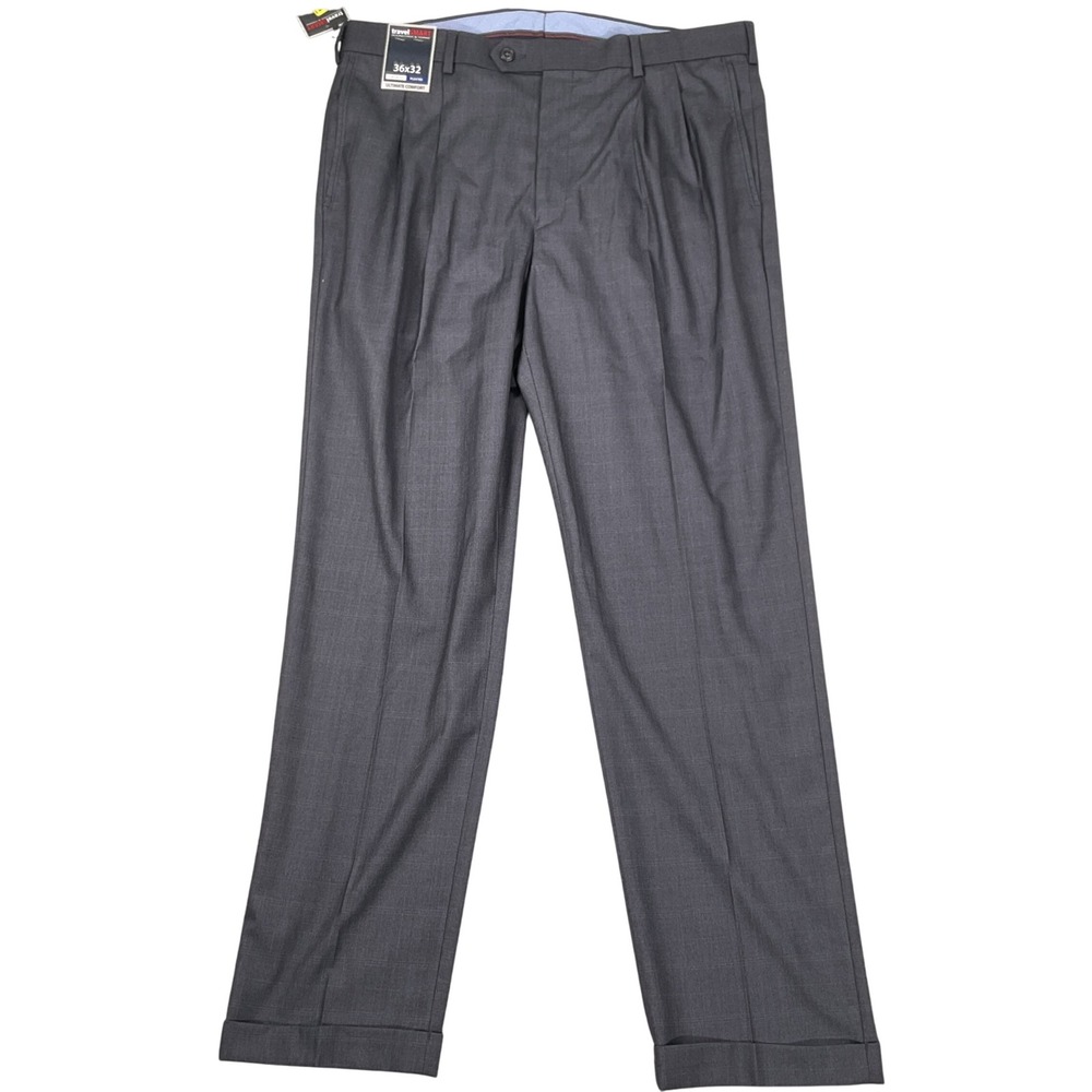 Roundtree & Yorke Pants Men 36W 32L Gray Plaid Classic Fit Travel Smart Trousers